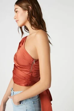 One-Shoulder Puff-Sleeve Crop Top