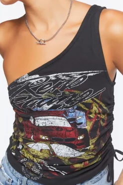 One-Shoulder Reno Racing Graphic Top