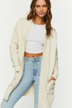 Open-Front Cable Knit Cardigan Sweater