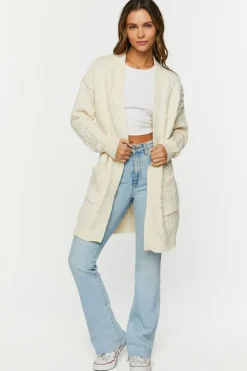 Open-Front Cable Knit Cardigan Sweater