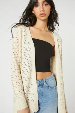 Open-Front Pointelle Cardigan Sweater