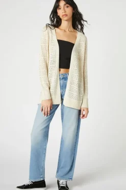 Open-Front Pointelle Cardigan Sweater