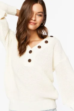 Open-Knit Buttoned Sweater