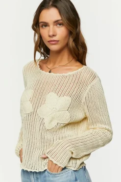 Open-Knit Floral Sweater