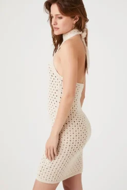 Open-Knit Halter Mini Dress