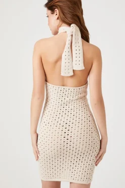 Open-Knit Halter Mini Dress
