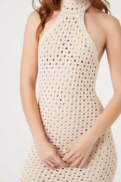 Open-Knit Halter Mini Dress