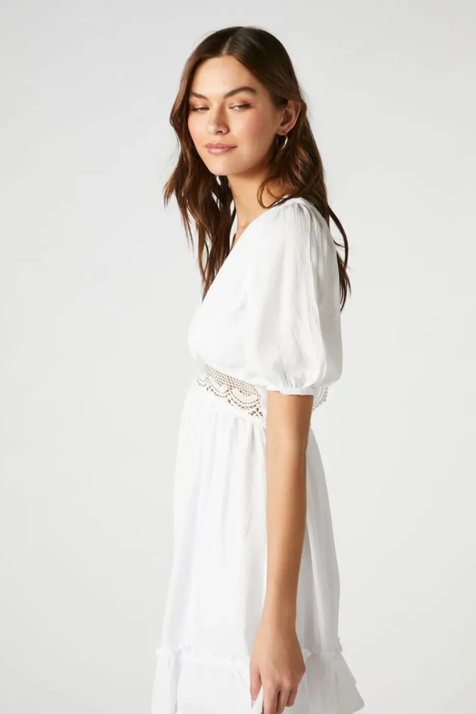 Open-Knit Puff-Sleeve Mini Dress