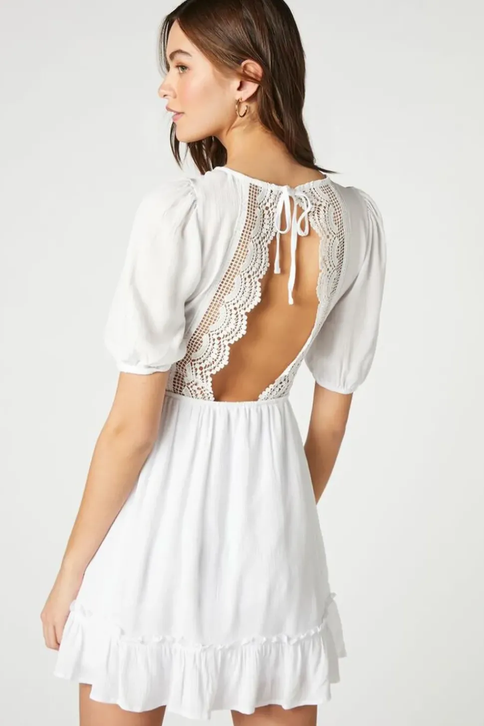 Open-Knit Puff-Sleeve Mini Dress