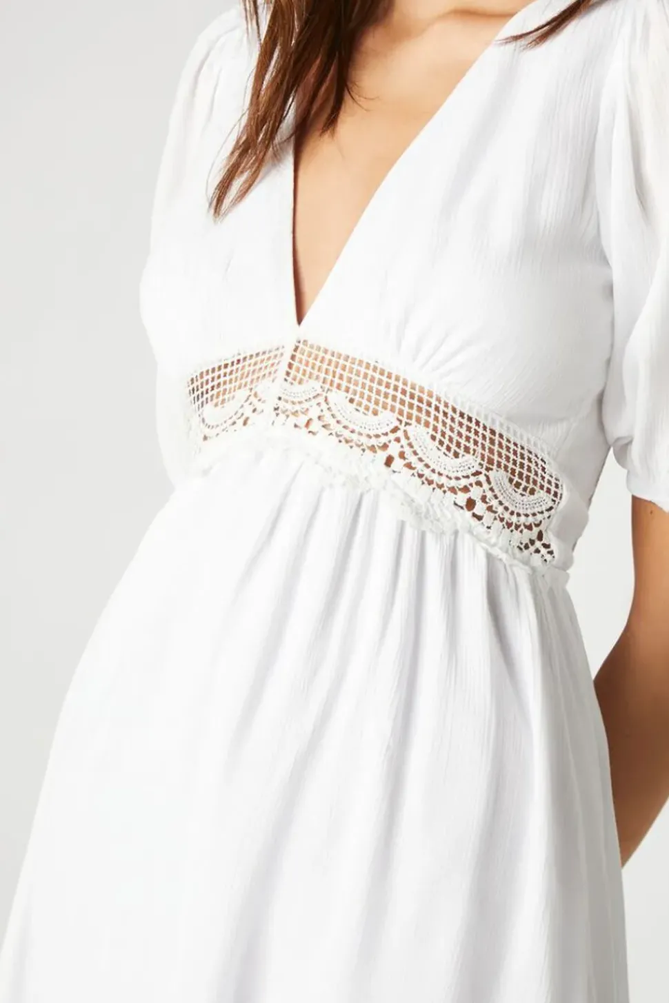 Open-Knit Puff-Sleeve Mini Dress