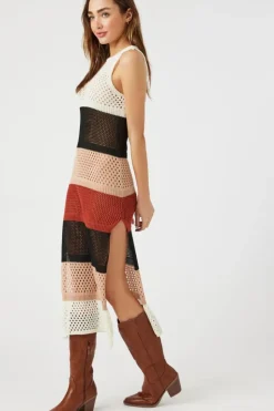 Open-Knit Striped Sleeveless Dress