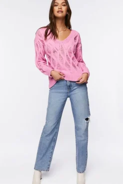 Open Knit V-Neck Sweater