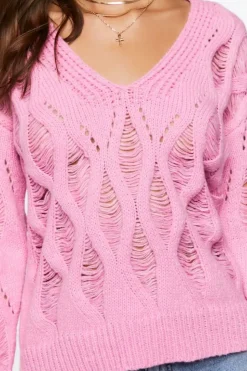 Open Knit V-Neck Sweater