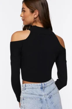 Open-Shoulder Half-Zip Crop Top