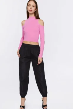 Open-Shoulder Mock Neck Top