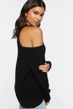 Open-Shoulder Sweater-Knit Top