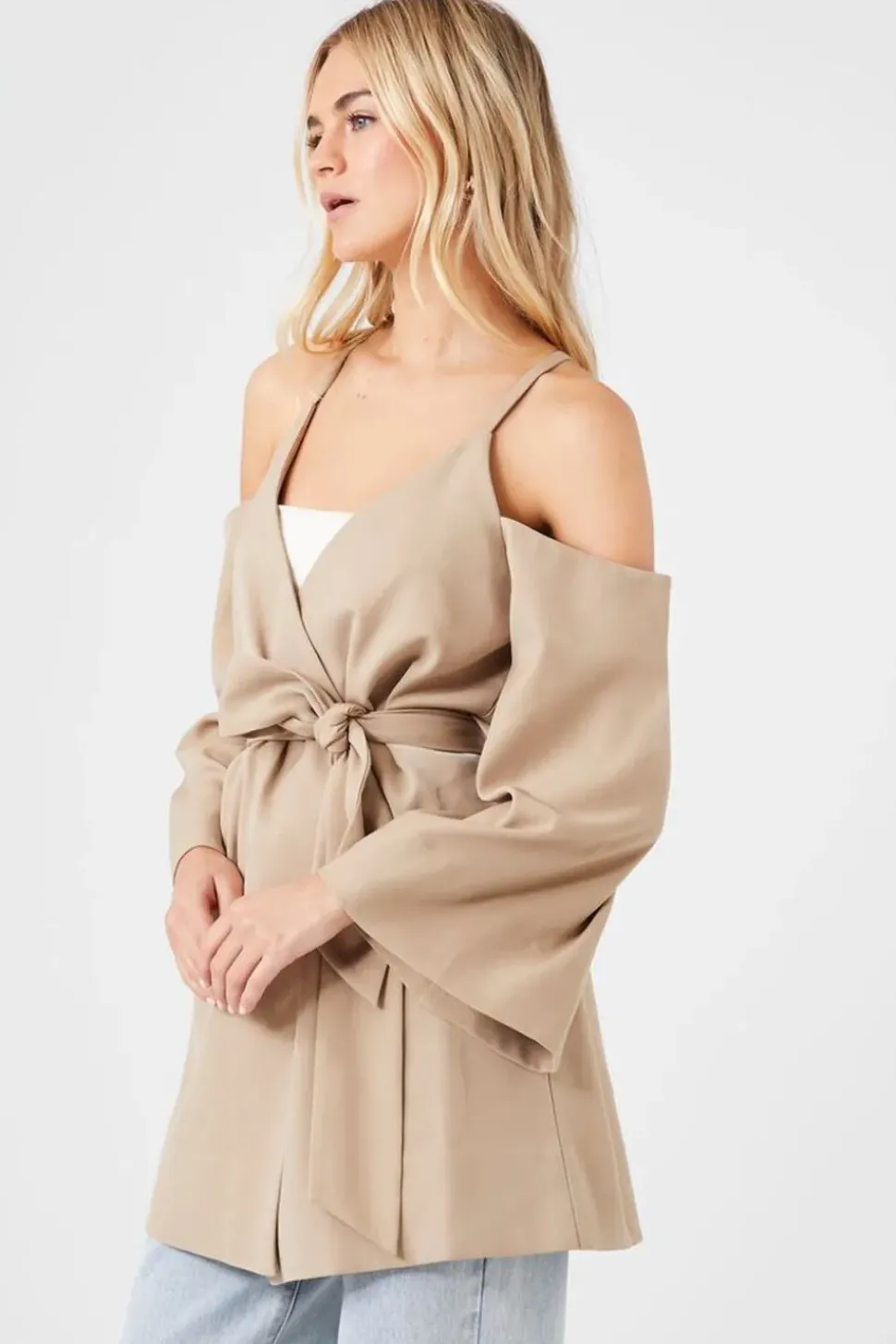 Open-Shoulder Wrap Jacket