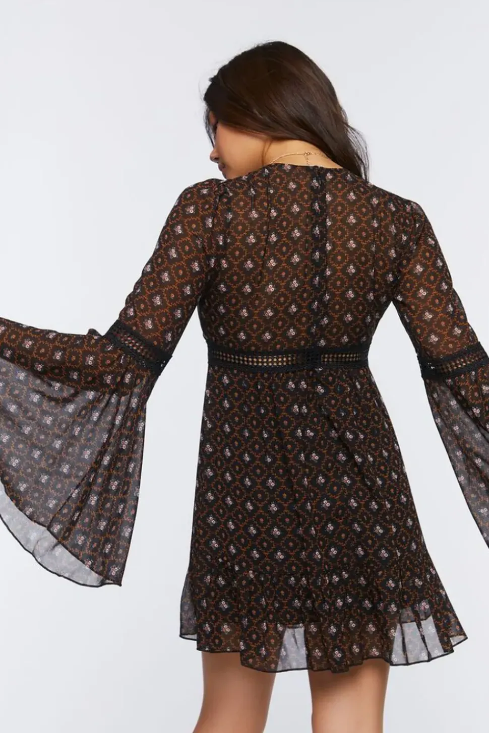 Ornate Floral Chiffon Mini Dress