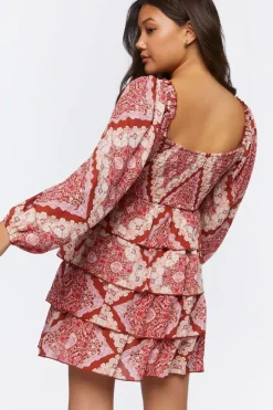 Ornate Paisley Print Mini Dress