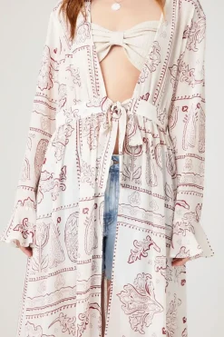 Ornate Print Chiffon Kimono