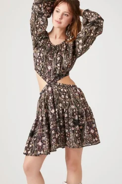 Ornate Print Cutout Mini Dress