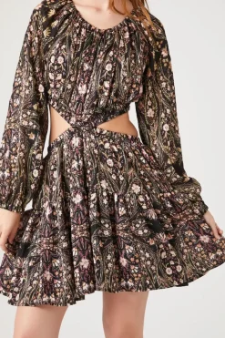 Ornate Print Cutout Mini Dress