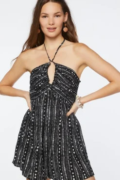 Ornate Print Halter Romper