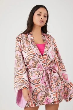 Ornate Print Satin Kimono