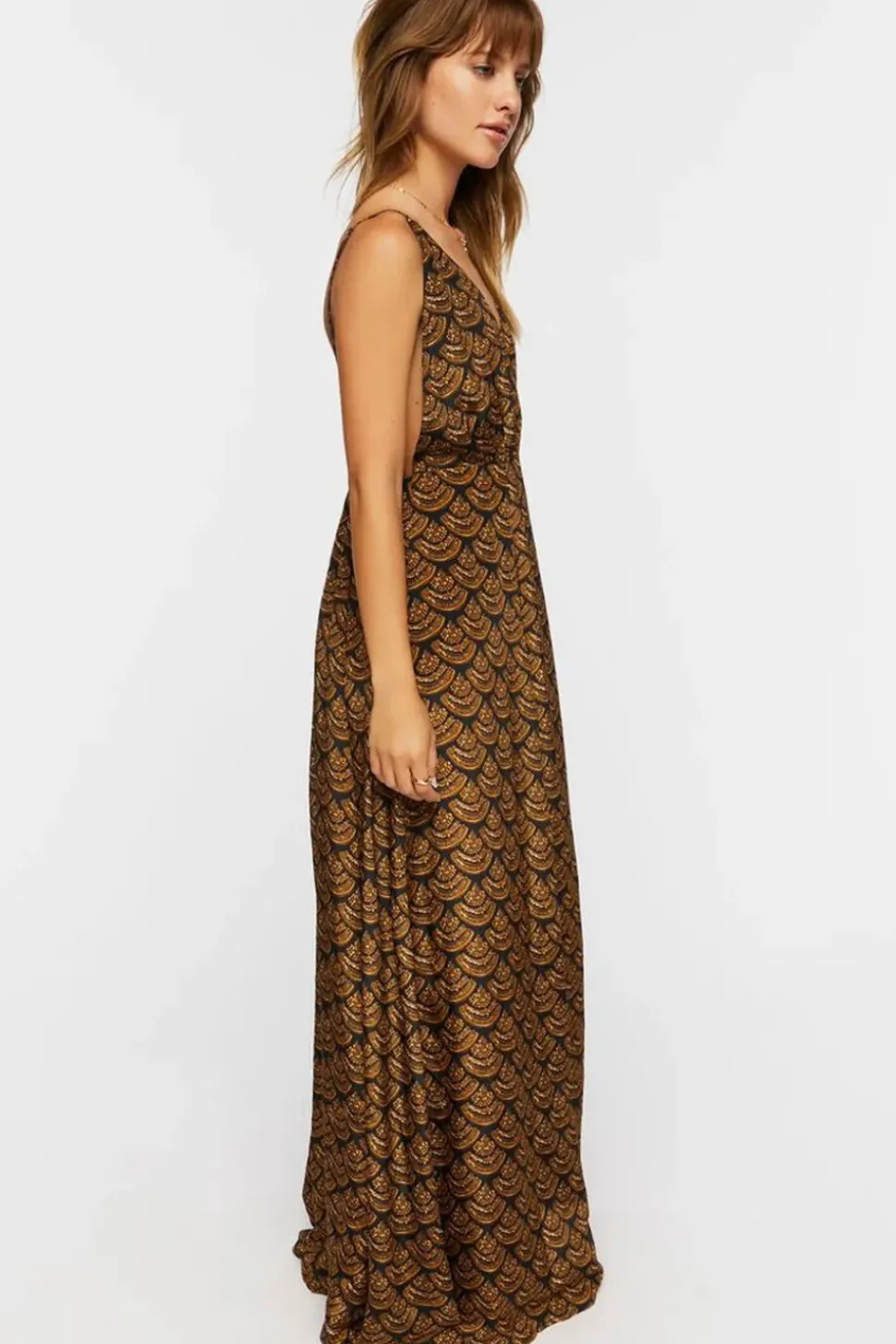 Ornate Print Surplice Maxi Dress