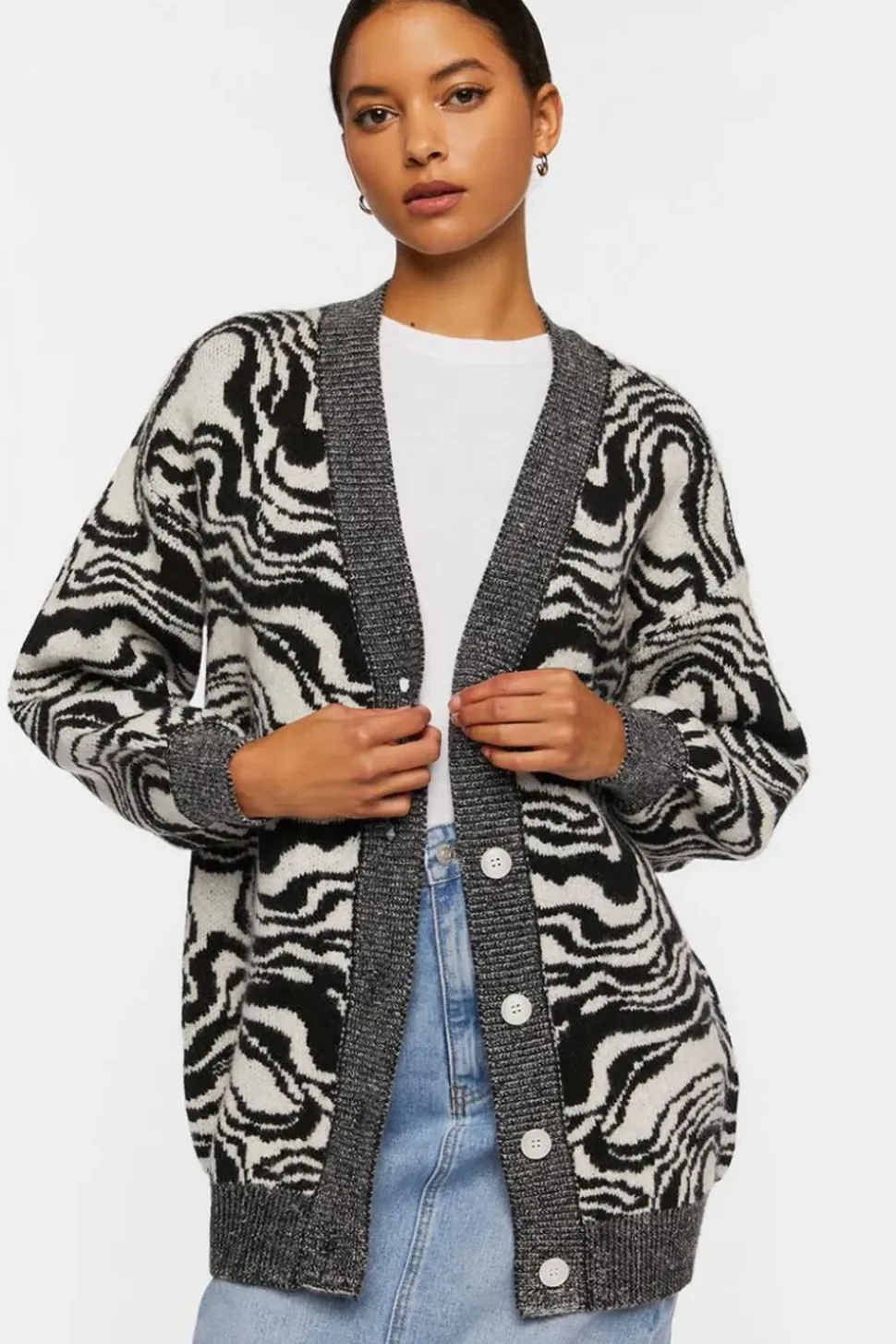 Oversized Abstract Cardigan Sweater