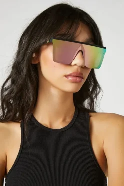 Oversized Iridescent Shield Sunglasses