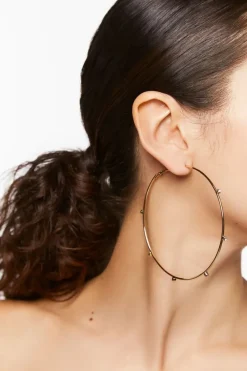 Oversized Rhinestone-Studded Hoop Earrings