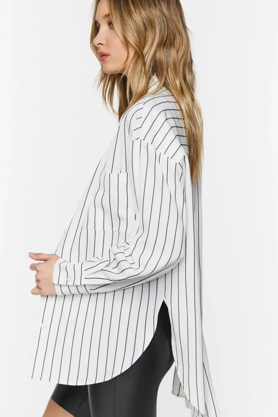 Oversized Striped High-Low Shirt