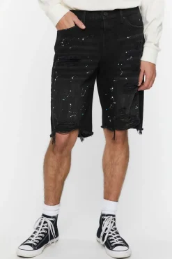 Paint Splatter Distressed Denim Shorts