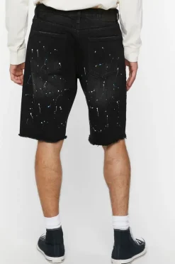 Paint Splatter Distressed Denim Shorts