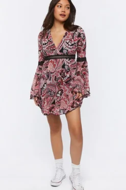 Paisley Print Chiffon Mini Dress