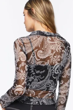 Paisley Print Mesh Crop Top
