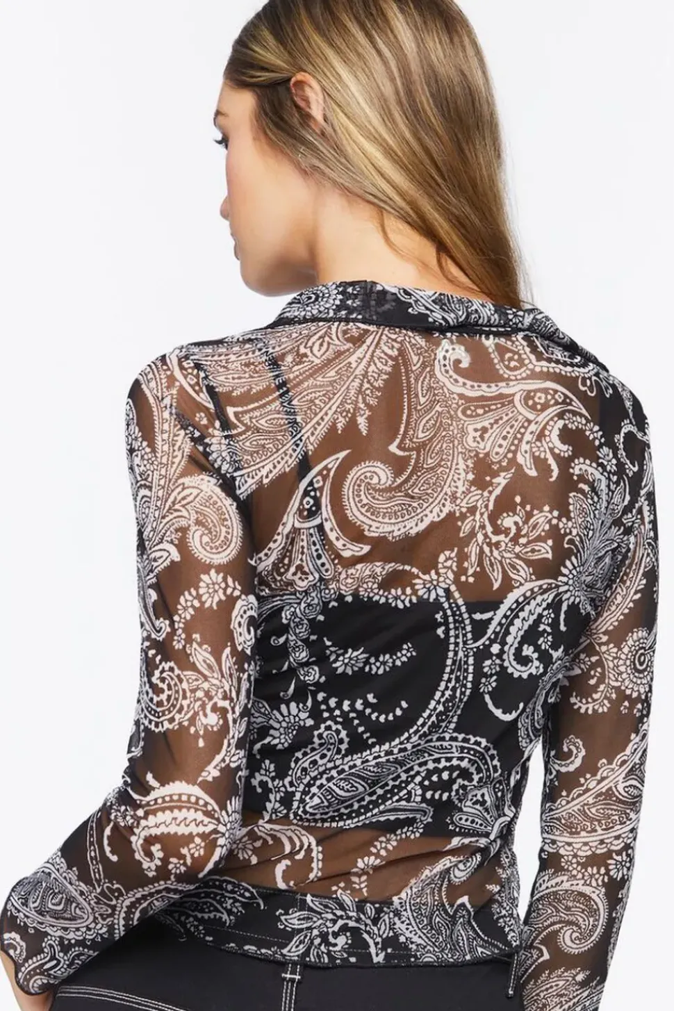 Paisley Print Mesh Crop Top
