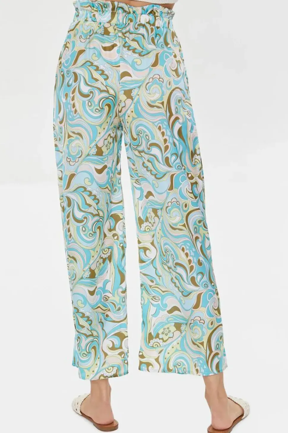 Paisley Print Paperbag Satin Pants