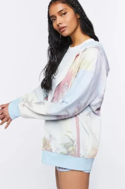 Palm Tree Print Zip-Up Hoodie