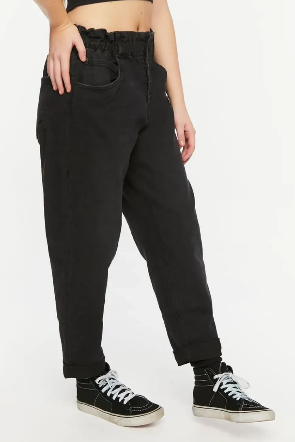Paperbag Straight-Leg Jeans