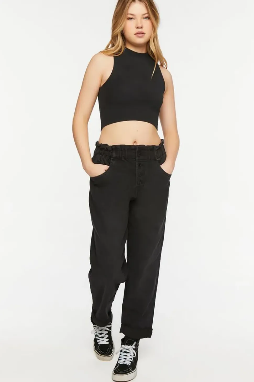 Paperbag Straight-Leg Jeans