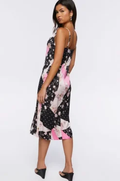 Patchwork Satin Midi Dress