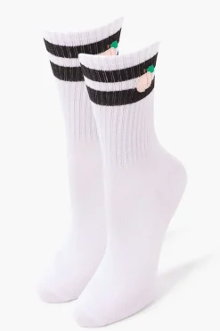 Peach Varsity-Striped Crew Socks