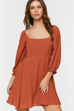 Peasant-Sleeve Babydoll Mini Dress