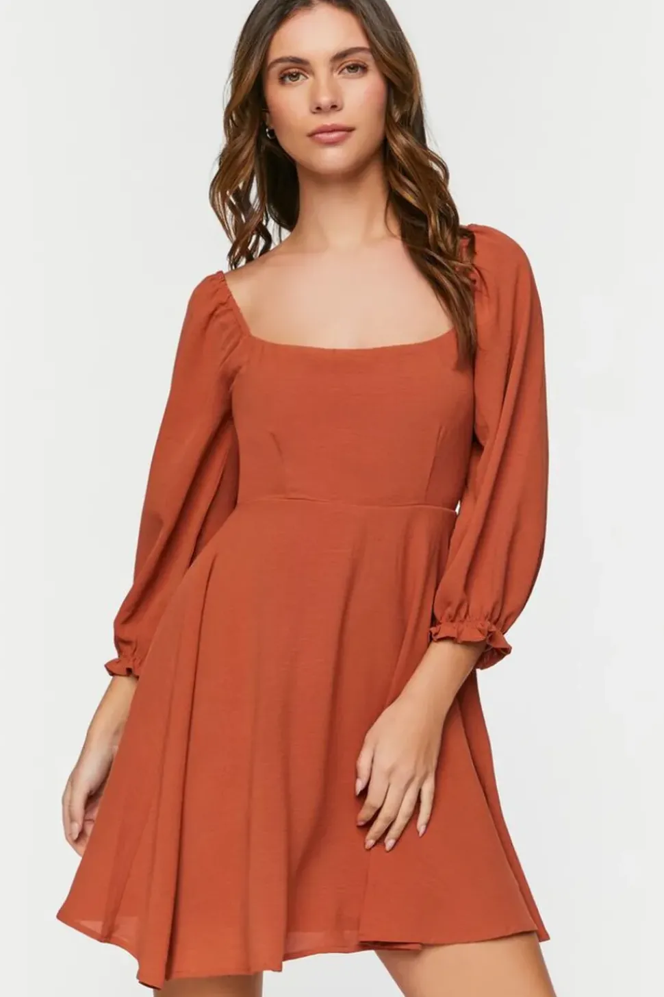 Peasant-Sleeve Babydoll Mini Dress