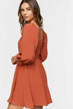 Peasant-Sleeve Babydoll Mini Dress