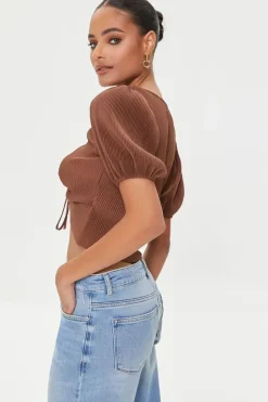 Peasant-Sleeve Crop Top