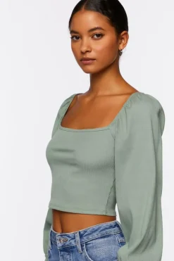 Peasant-Sleeve Crop Top
