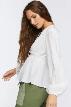 Peasant-Sleeve Drawstring Top